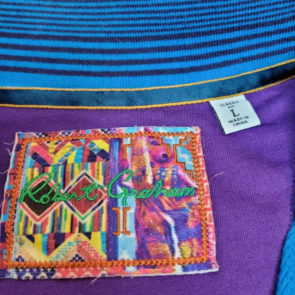 Robert Graham Mens Blue Pullover 1/4 Zip Mock Neck Classic Fit‎ Sweater Size L